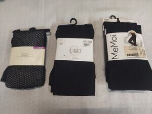 Cato MeMoi Womens Tights Lot 3 Pair Black Pin Dot Patterned Opaque Plus 2X